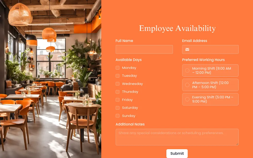 Employee Availability Form Template template image