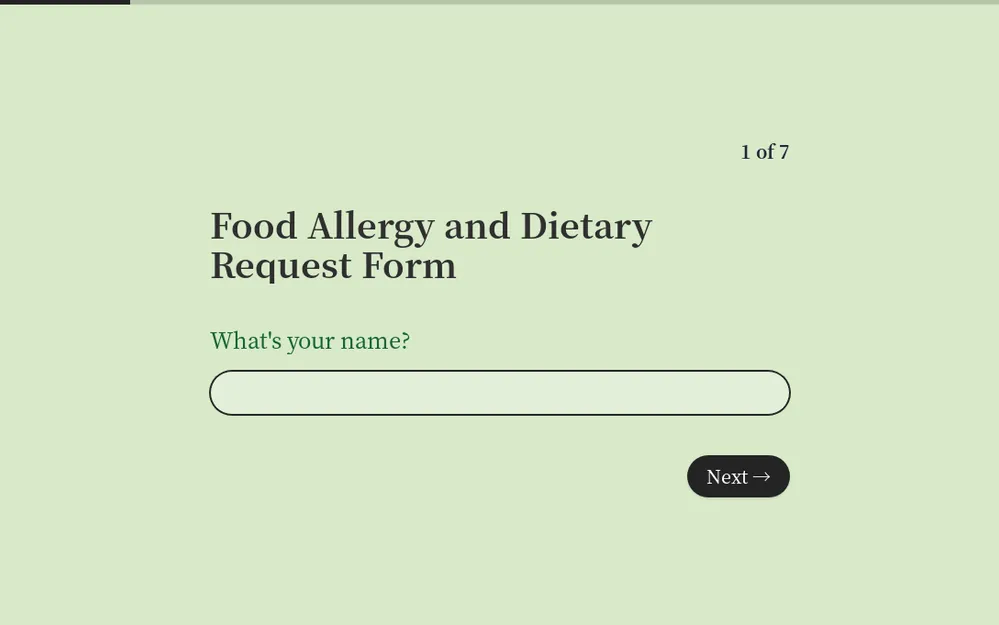 Modèle de formulaire de demande d'allergie alimentaire et de régime alimentaire template image