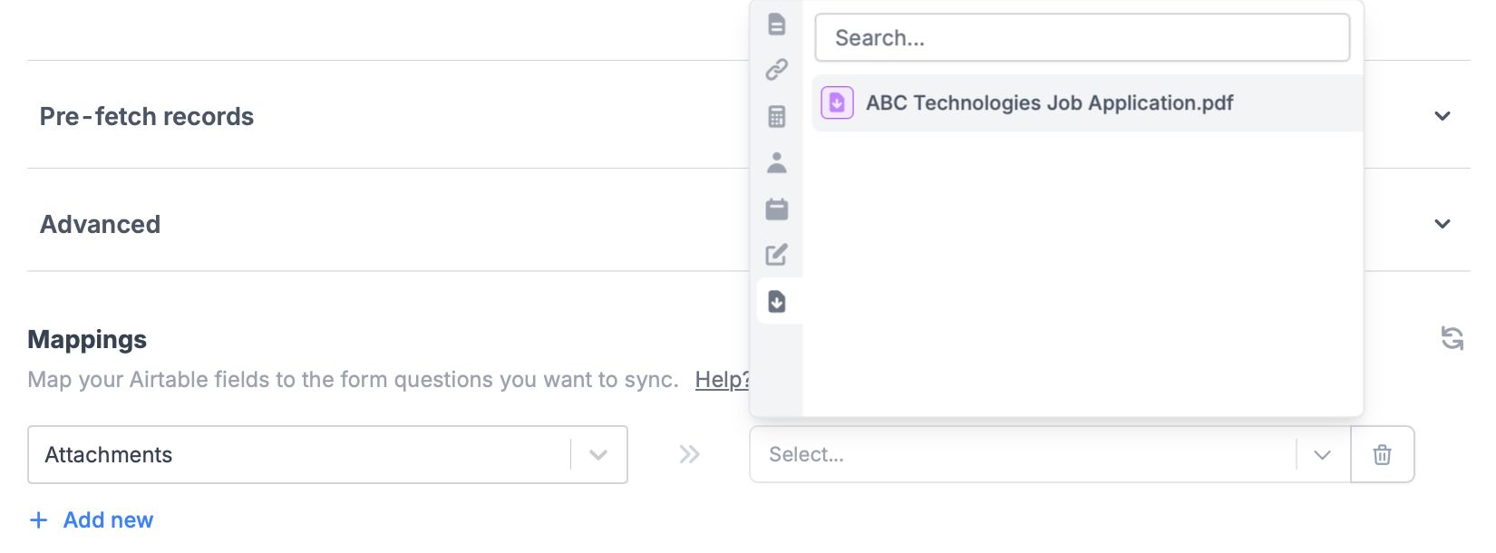 Screenshot of the Integrate tab of a form