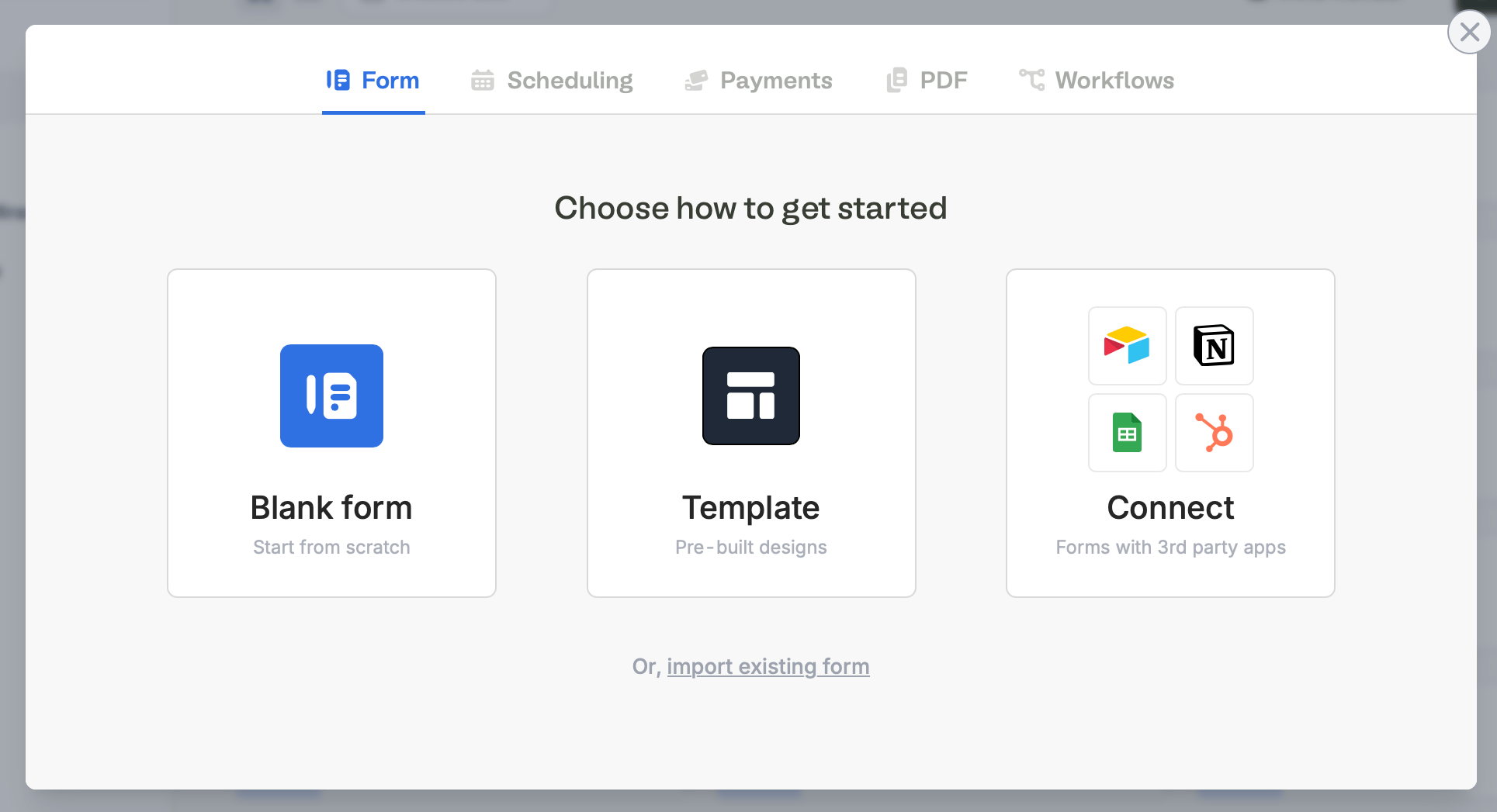 Screenshot of the Airtable base creation page