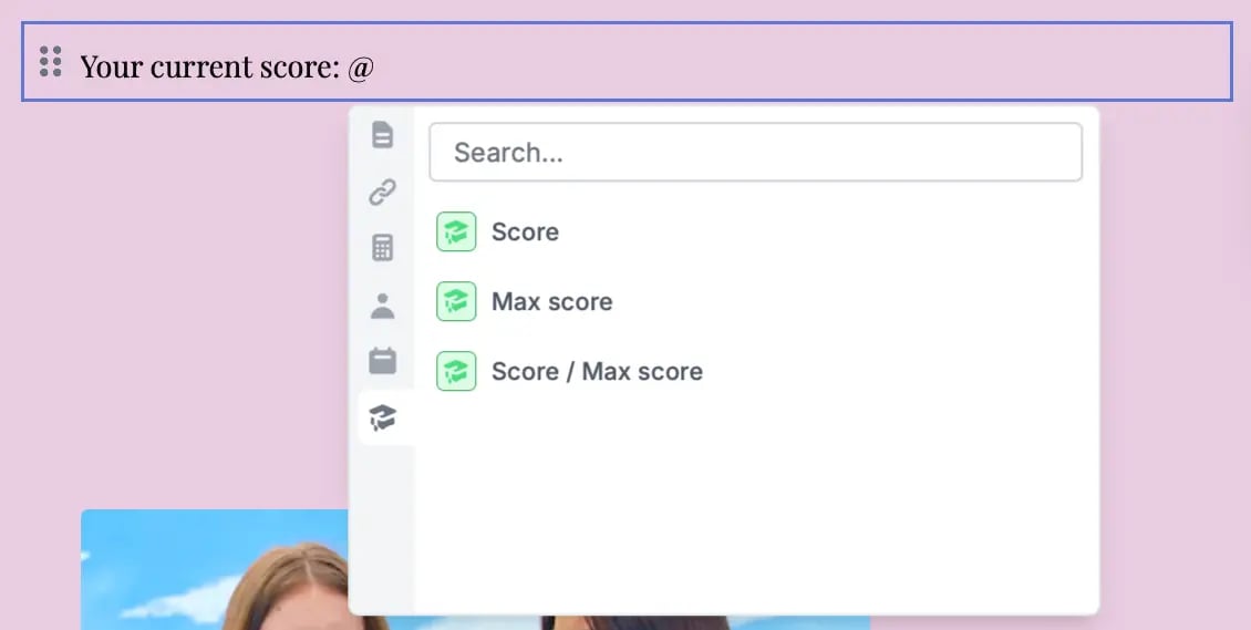Accessing the respondent’s score in the quiz