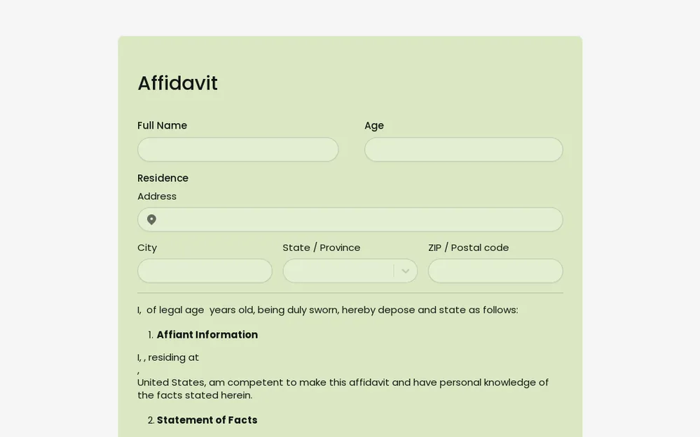 Affidavit Form Template template preview
