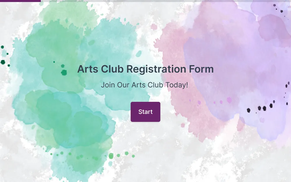 Arts Club Registration Form Template template preview