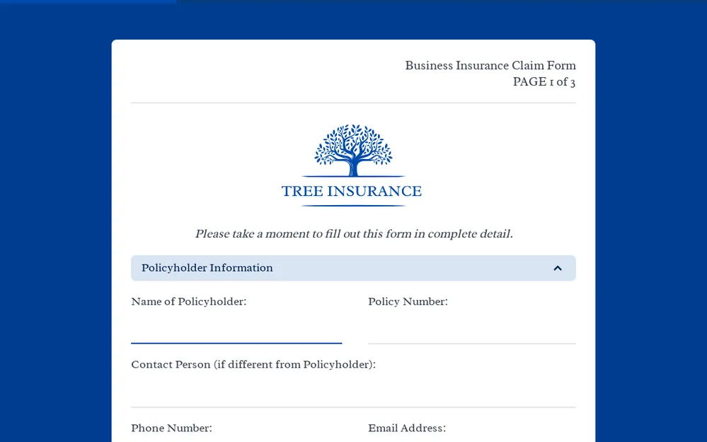 Business Insurance Claim Form Template template preview