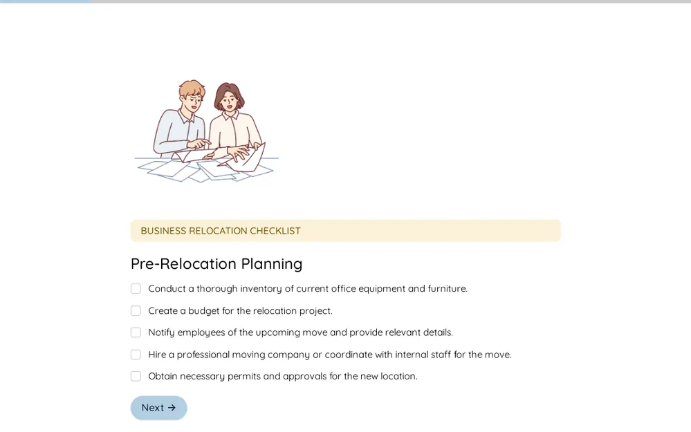 Business Relocation Checklist Form Template template preview