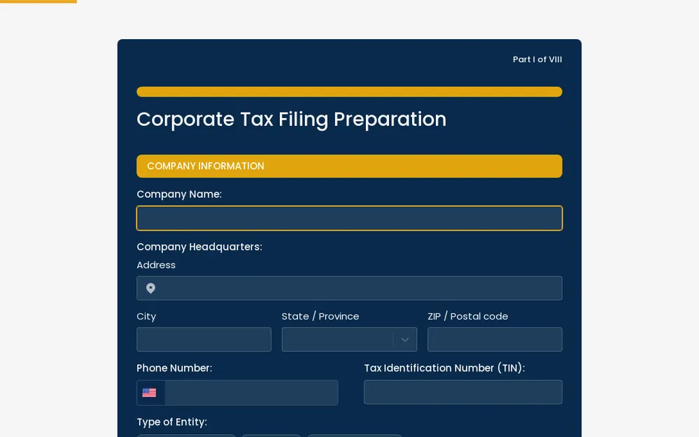 Corporate Tax Filing Preparation Form Template template preview