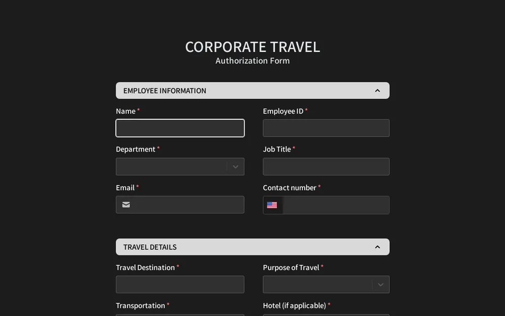 Corporate Travel Authorization Form Template template preview