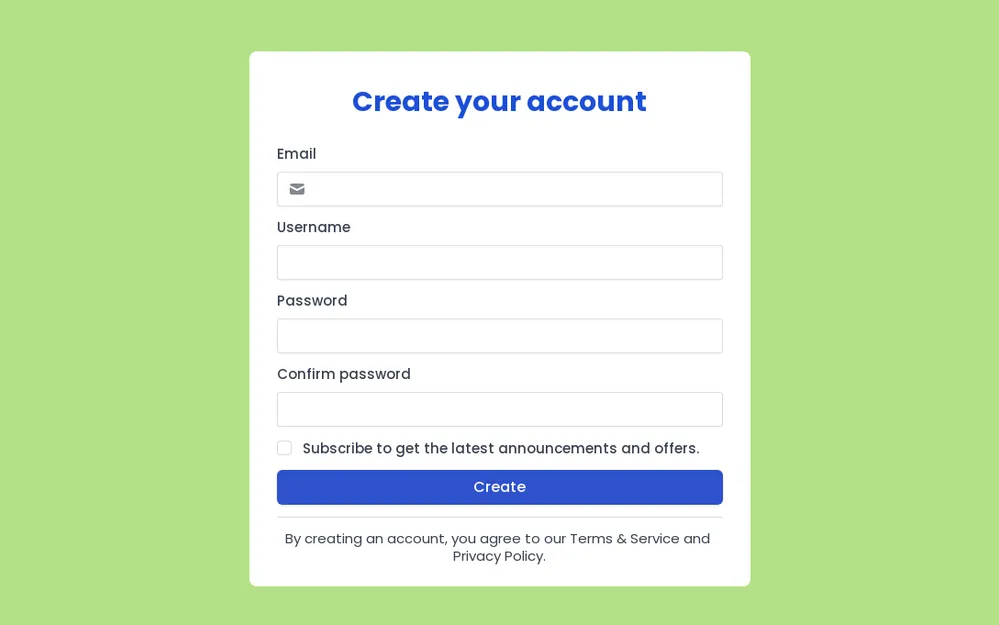 Create an Account Form Template template preview