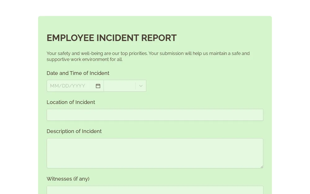 Employee Incident Report Form Template template preview