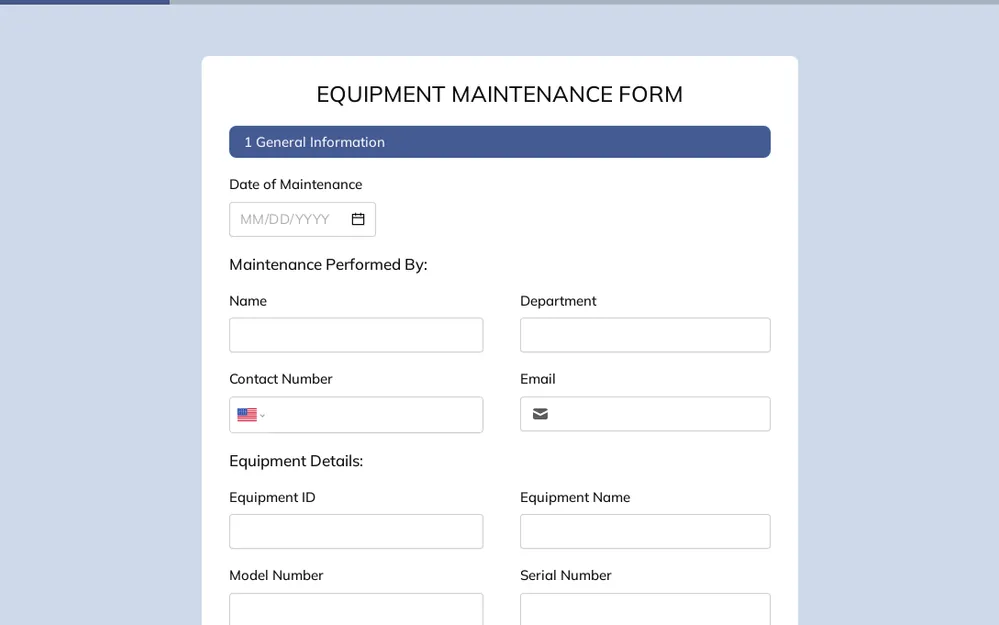 Equipment Maintenance Form Template template preview