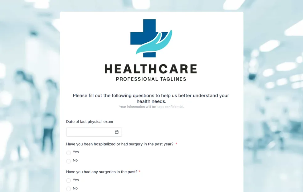 Health History Form Template template preview