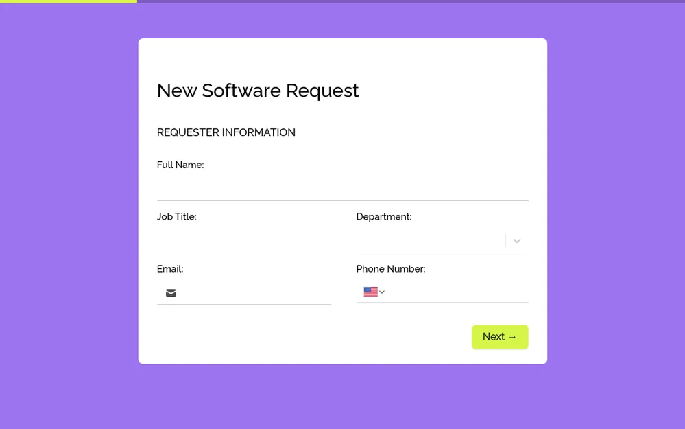 Modèle de formulaire de demande de nouveau logiciel template preview