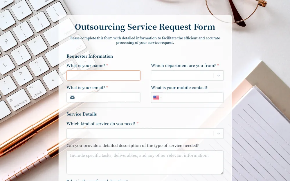 Outsourcing Service Request Form template preview