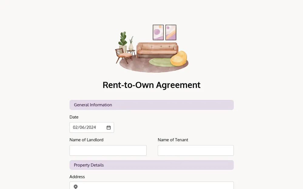 Rent-to-Own Agreement Form Template template preview