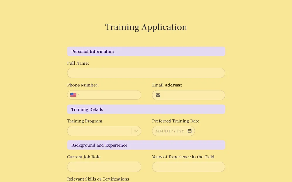 Training Application Form Template template preview