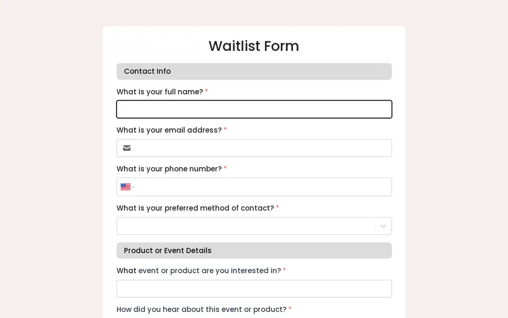 Plantilla de formulario de lista de espera template preview