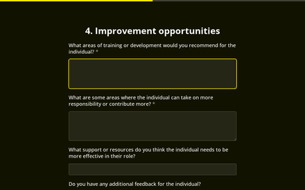 Improvement opportunities form page preview