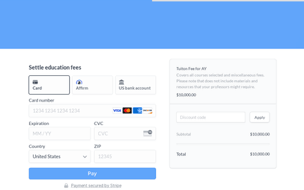 Payment form page preview