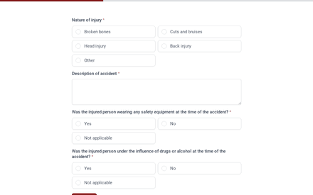 Accident info form page preview