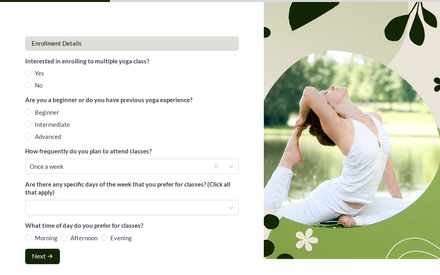 Yoga Details form page preview