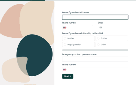 Parent's info form page preview