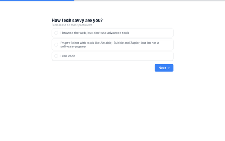 Tech savviness form page preview